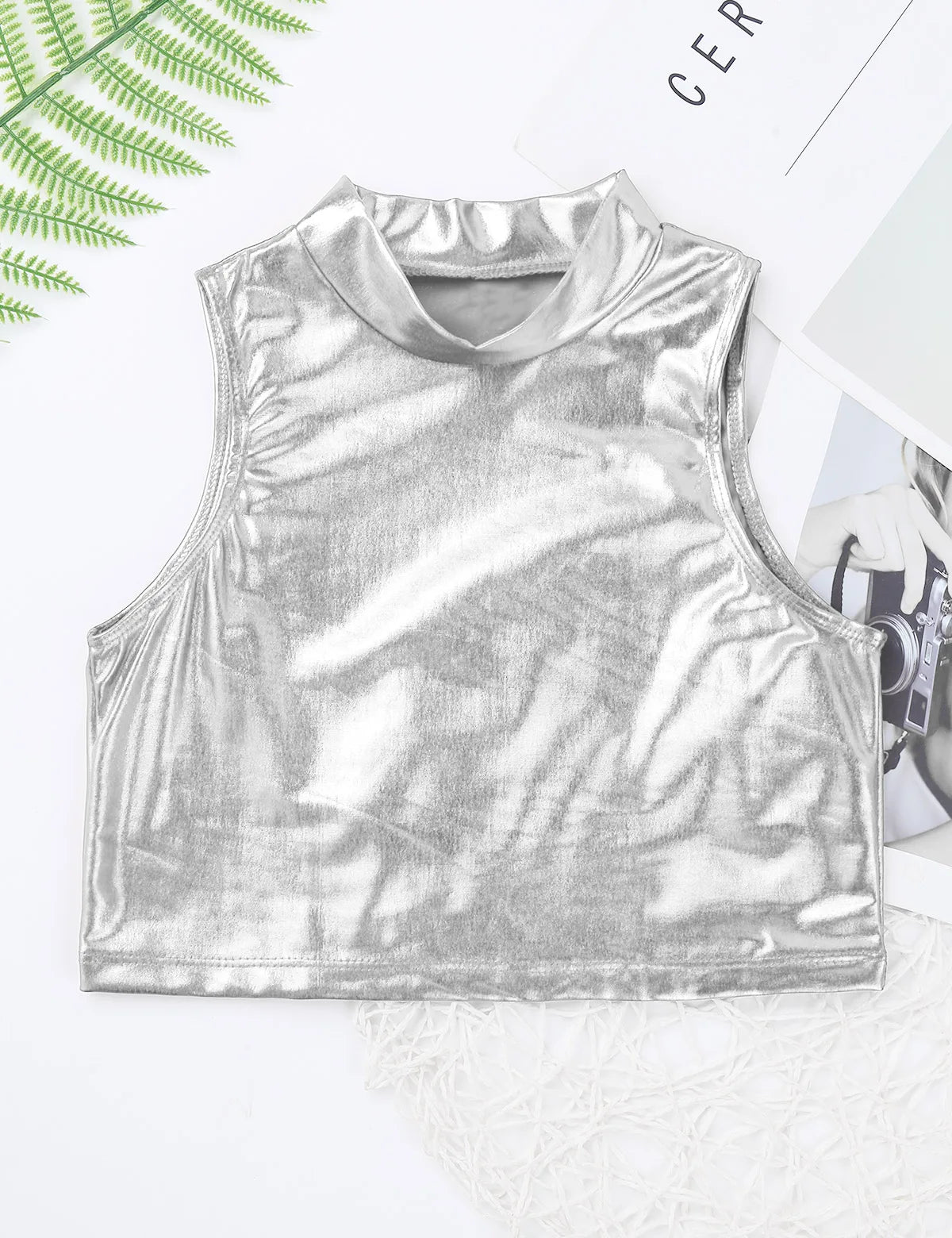 Girls Metallic Sleeveless Top & Flared Pleated A-Line Mini Skirt Set (Age 6-14YRS)