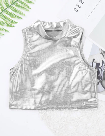 Girls Metallic Sleeveless Top & Flared Pleated A-Line Mini Skirt Set (Age 6-14YRS)