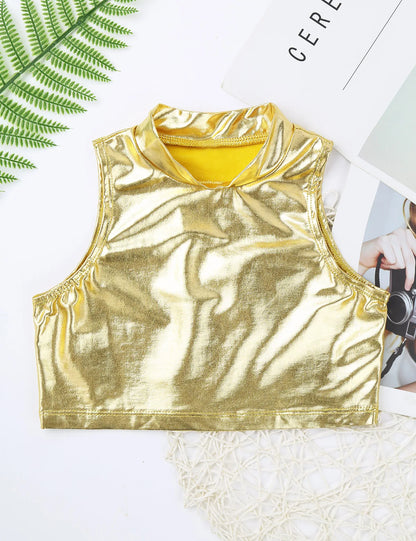 Girls Metallic Sleeveless Top & Flared Pleated A-Line Mini Skirt Set (Age 6-14YRS)
