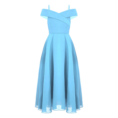 Girls Chiffon Off-the-Shoulder A-Line Maxi Dress (Age 4-16YRS)