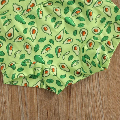 Baby Girls Green Bodysuit Avocado Shorts & Headband Set (Age 6m-24m)
