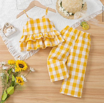 Girls Yellow Checked Top & Trousers (Age 3-6 YRS)