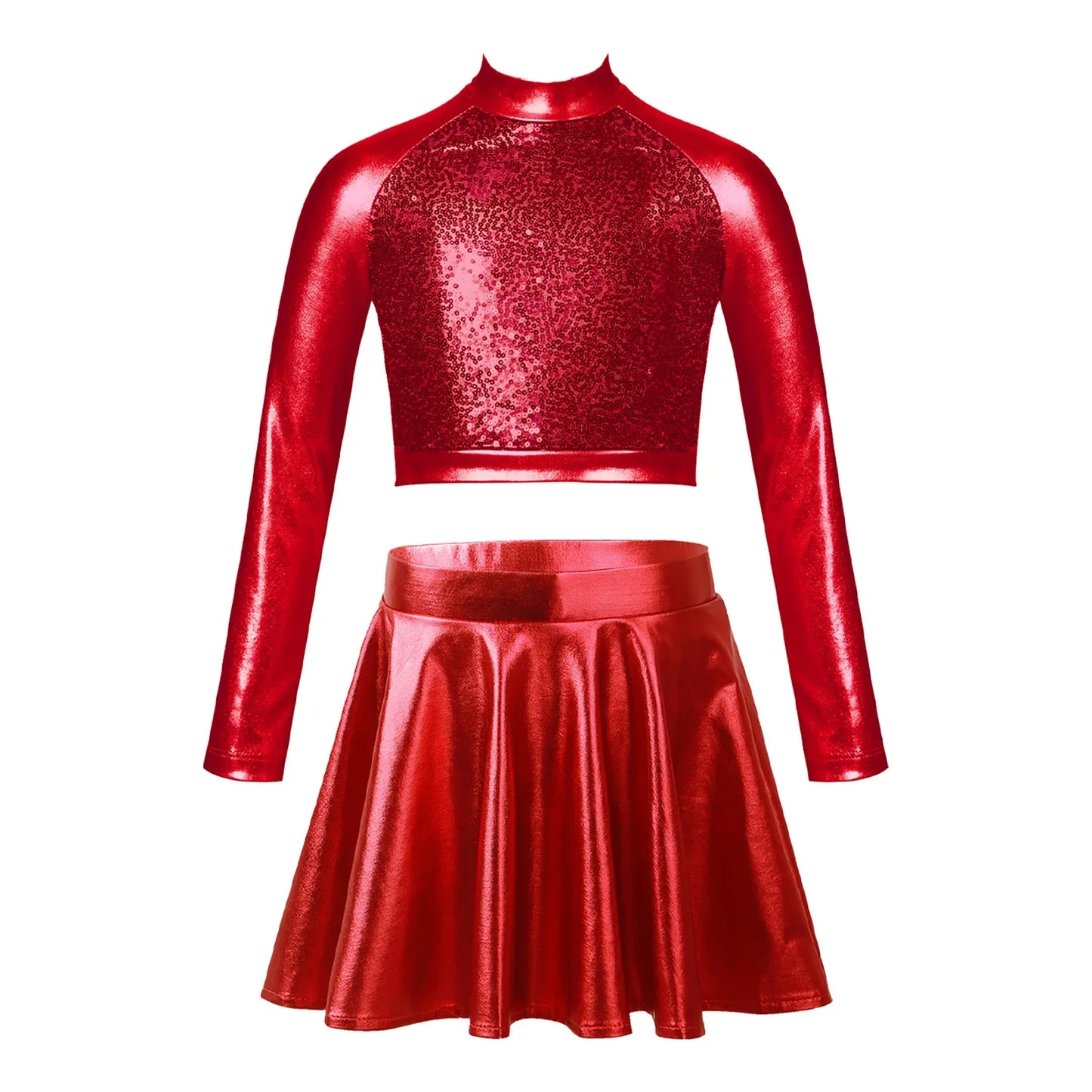 Girls Metallic Sleeveless Top & Flared Pleated A-Line Mini Skirt Set (Age 6-14YRS)