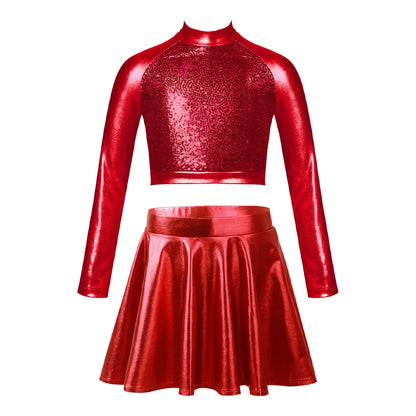 Girls Metallic Sleeveless Top & Flared Pleated A-Line Mini Skirt Set (Age 6-14YRS)