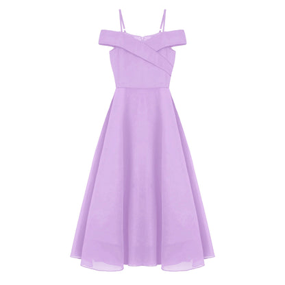 Girls Chiffon Off-the-Shoulder A-Line Maxi Dress (Age 4-16YRS)