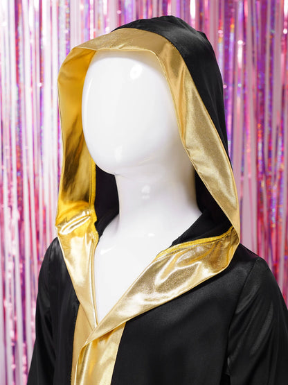Boys Boxing Robe Costume Long Sleeve Hooded Cloak (Age 6-16YRS)