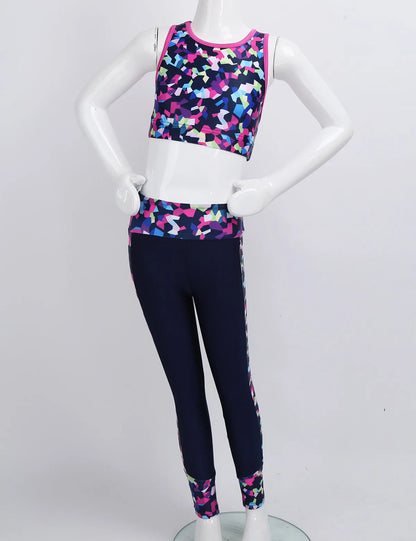 Girls Gymnastics Sleeveless Racer Back Tank Crop Top & Leggings (Age 4-16 YRS)