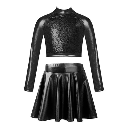 Girls Metallic Sleeveless Top & Flared Pleated A-Line Mini Skirt Set (Age 6-14YRS)