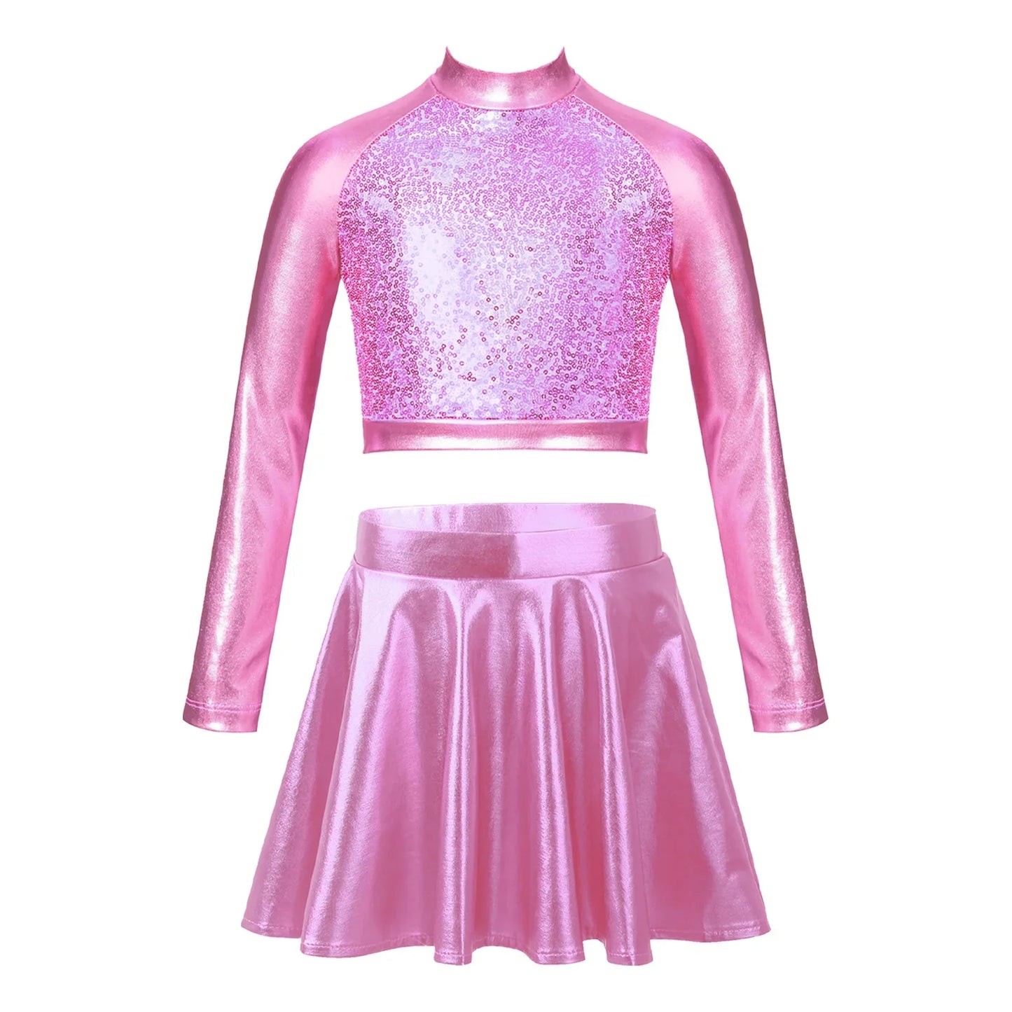 Girls Metallic Sleeveless Top & Flared Pleated A-Line Mini Skirt Set (Age 6-14YRS)