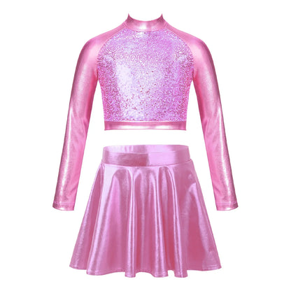Girls Metallic Sleeveless Top & Flared Pleated A-Line Mini Skirt Set (Age 6-14YRS)