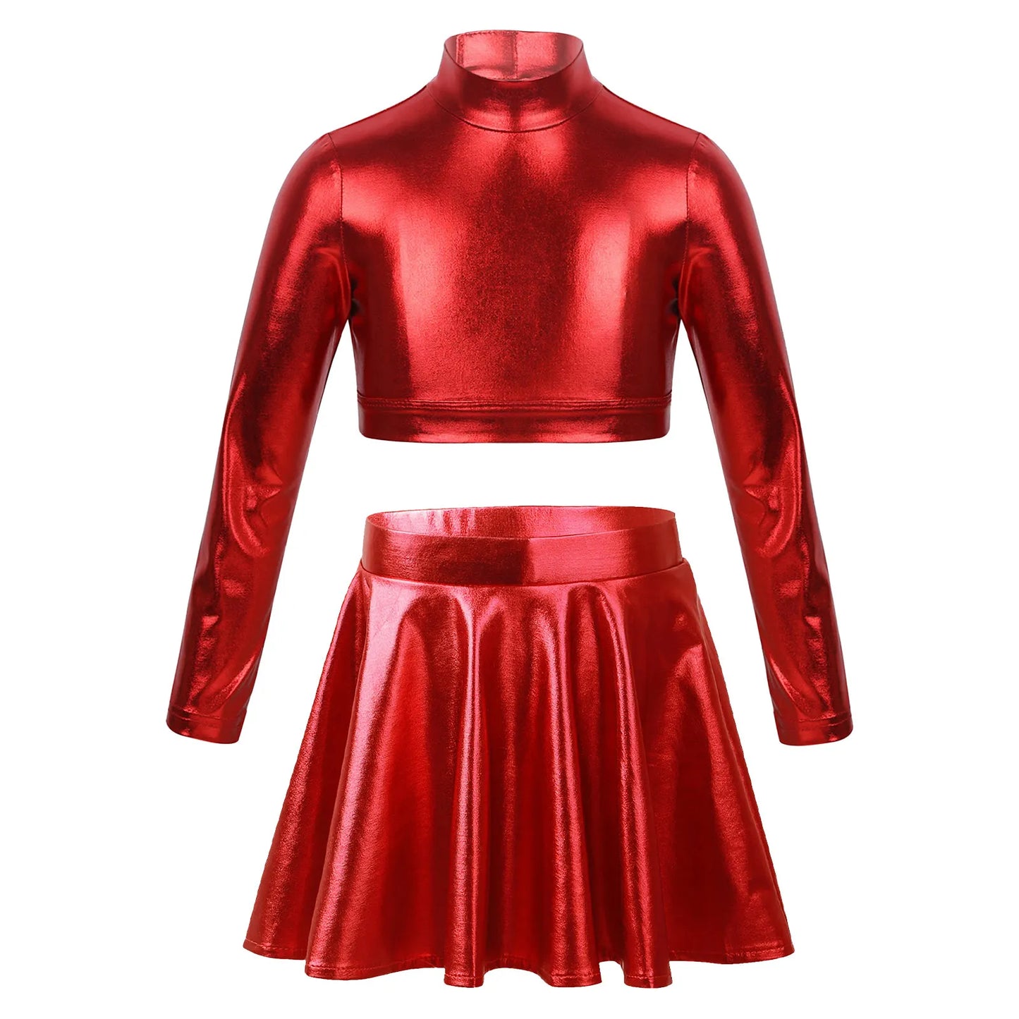 Girls Metallic Sleeveless Top & Flared Pleated A-Line Mini Skirt Set (Age 6-14YRS)