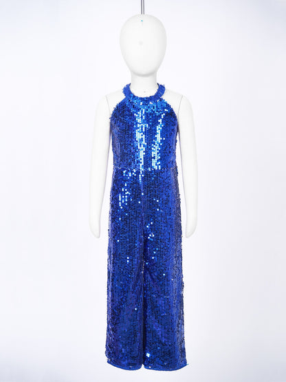 Girls Dance Sequin Sleeveless Halter Jumpsuit (Age 6-14YRS)