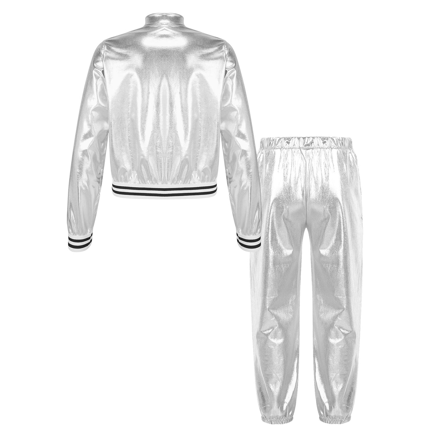 Girls Metallic Long Sleeves Bomber Jacket Coat & Pants Set (Age 6-16YRS)