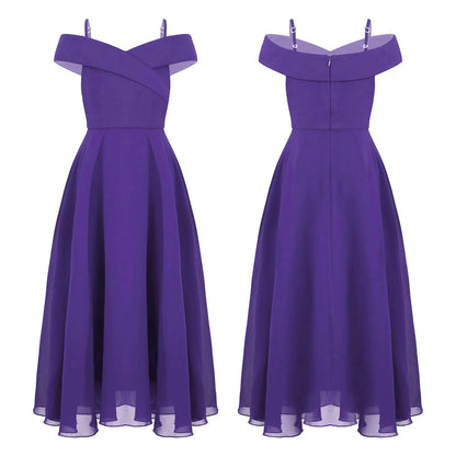 Girls Chiffon Off-the-Shoulder A-Line Maxi Dress (Age 4-16YRS)