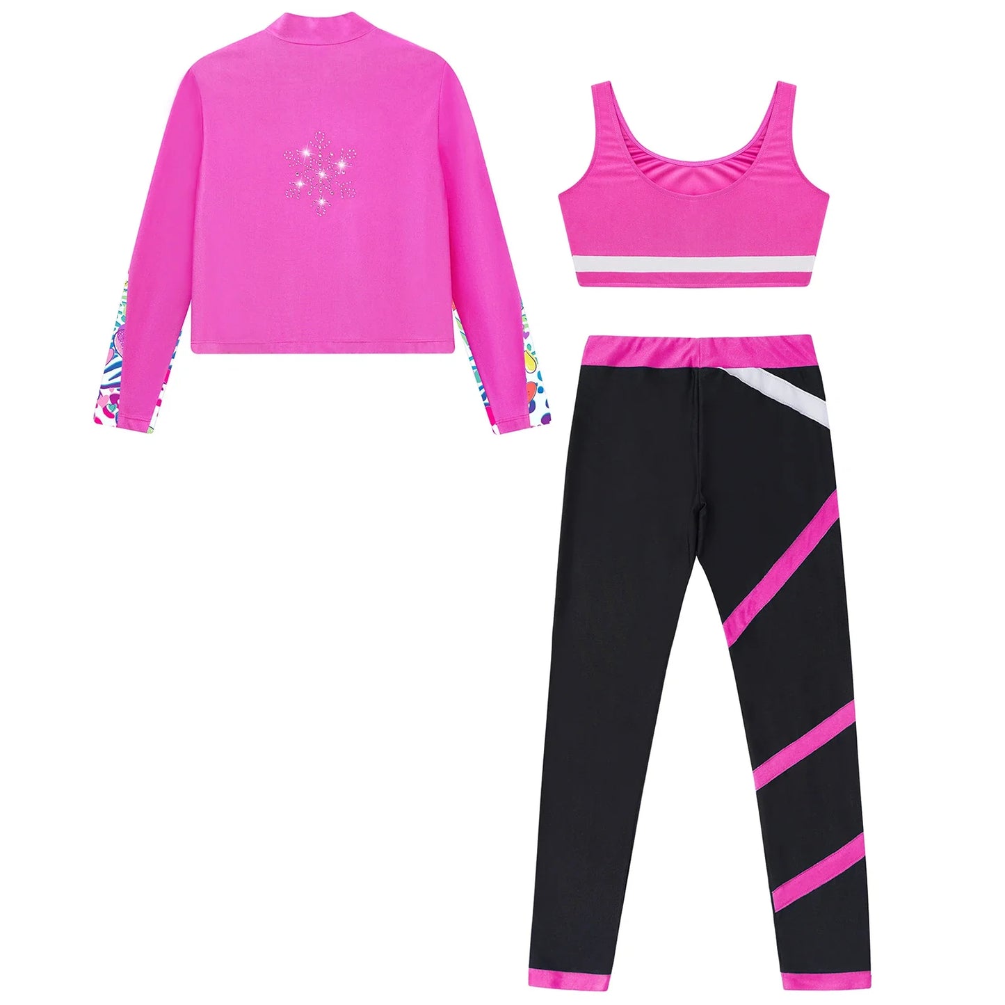 Girls Gymnastics Long Sleeves Athletic Shirt & Vest Tops & Leggings (Age 6-16 YRS)