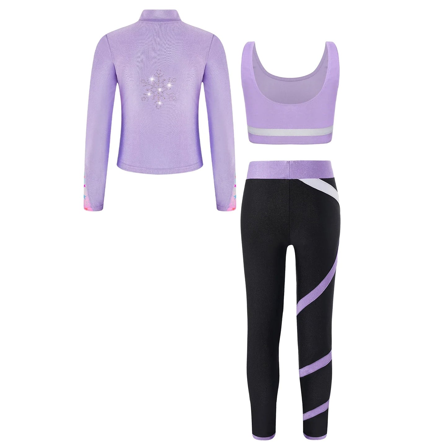 Girls Gymnastics Long Sleeves Athletic Shirt & Vest Tops & Leggings (Age 6-16 YRS)