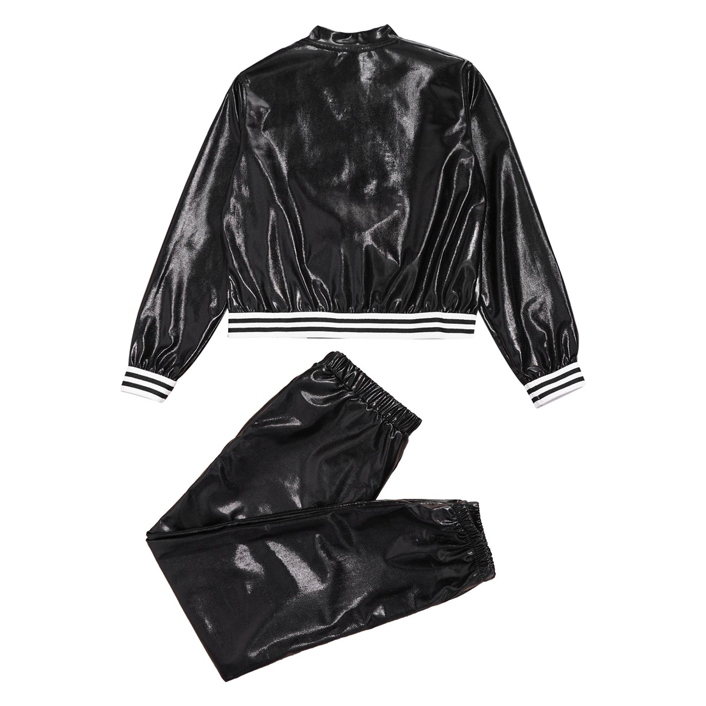 Girls Metallic Long Sleeves Bomber Jacket Coat & Pants Set (Age 6-16YRS)