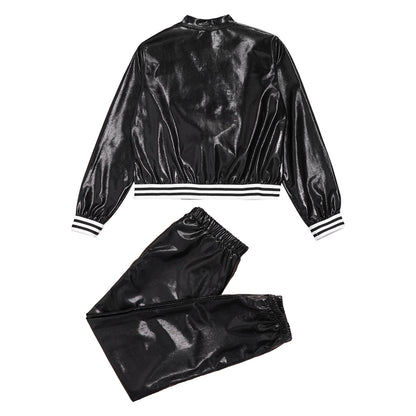 Girls Metallic Long Sleeves Bomber Jacket Coat & Pants Set (Age 6-16YRS)
