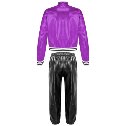 Girls Metallic Long Sleeves Bomber Jacket Coat & Pants Set (Age 6-16YRS)