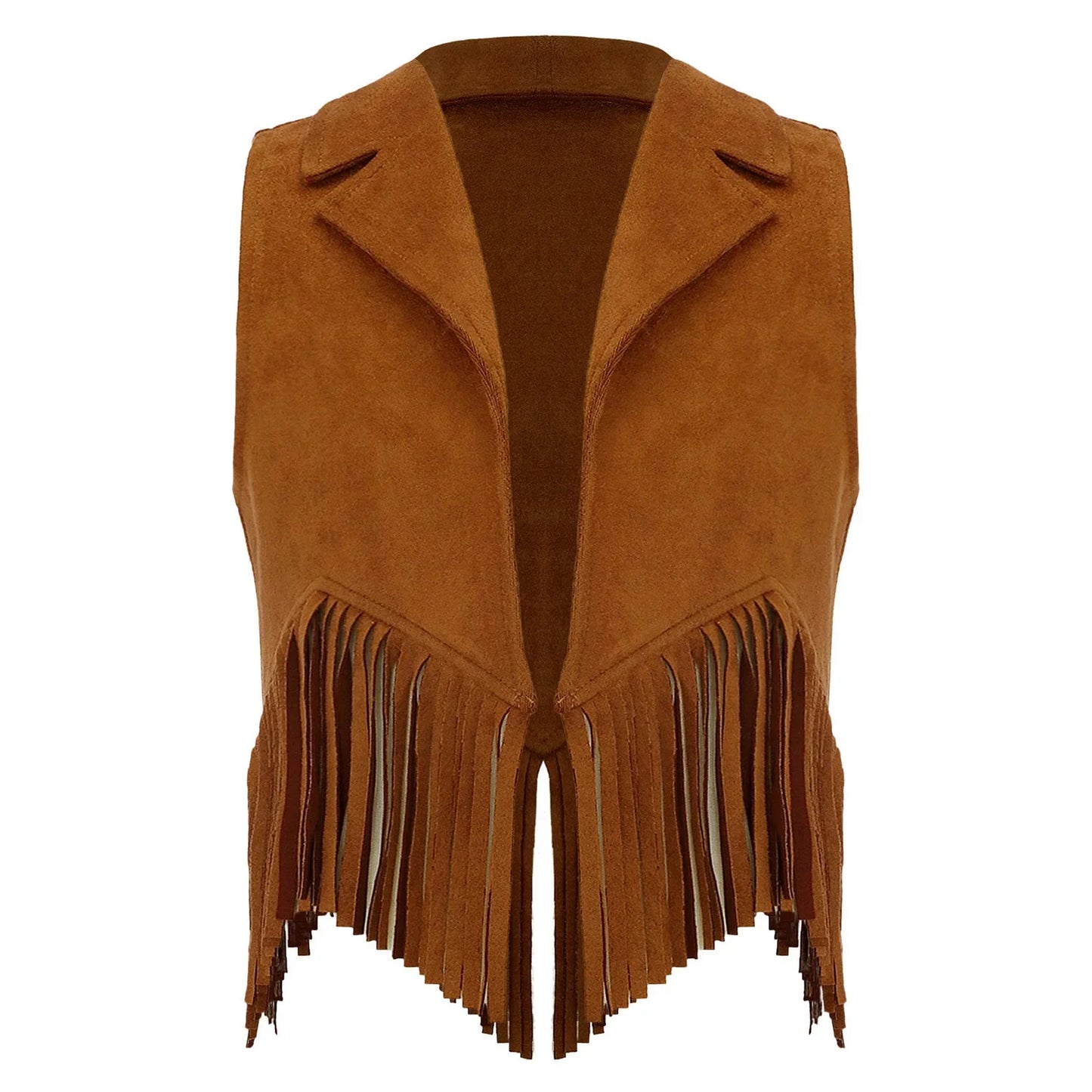 Girls Western Cowboy Suede Open Front Tassels Waistcoat (Age 6-16YRS)