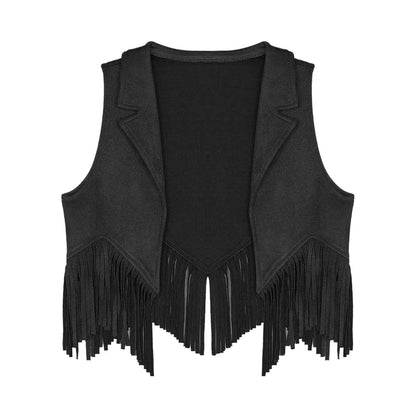 Girls Western Cowboy Suede Open Front Tassels Waistcoat (Age 6-16YRS)