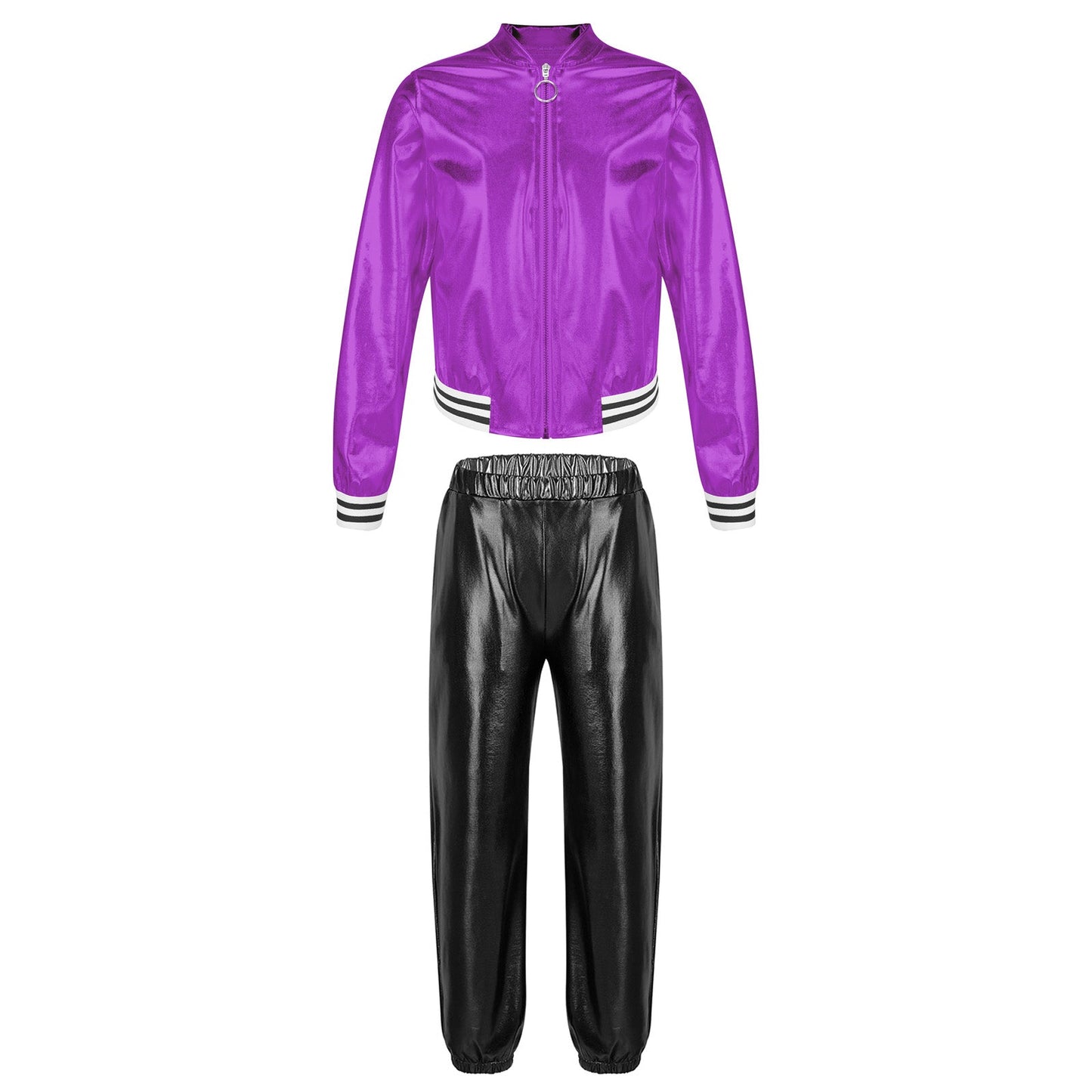 Girls Metallic Long Sleeves Bomber Jacket Coat & Pants Set (Age 6-16YRS)