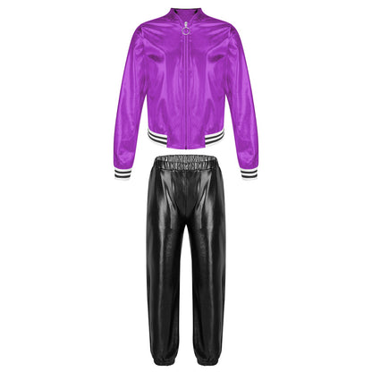 Girls Metallic Long Sleeves Bomber Jacket Coat & Pants Set (Age 6-16YRS)