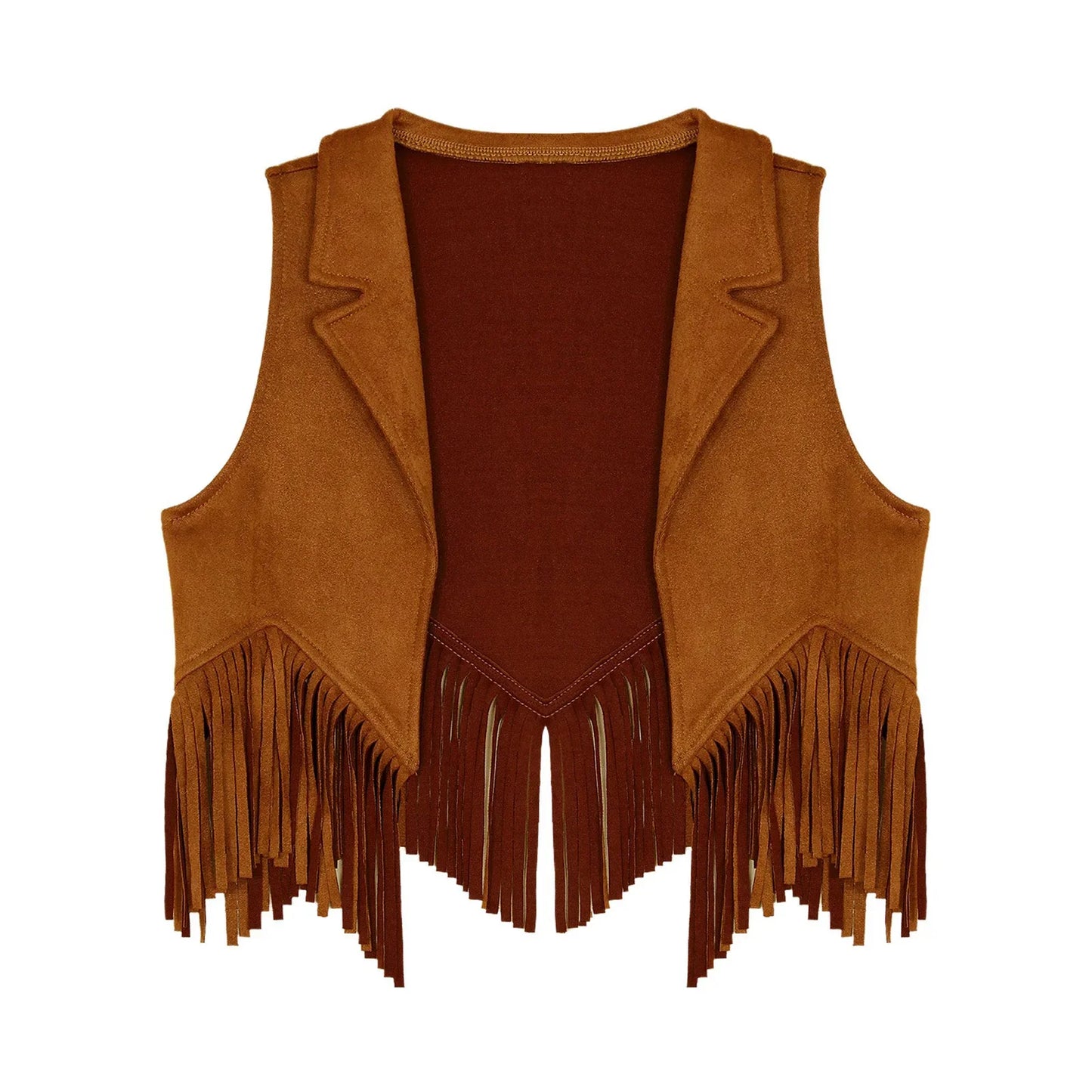 Girls Western Cowboy Suede Open Front Tassels Waistcoat (Age 6-16YRS)