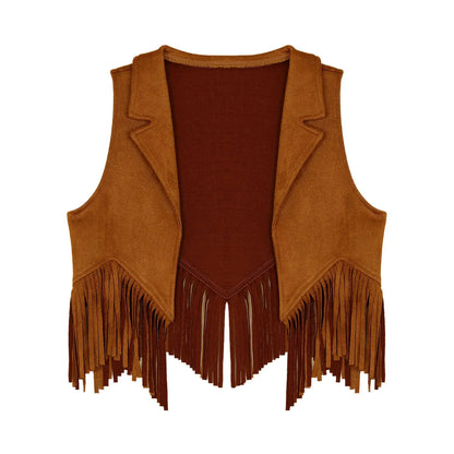 Girls Western Cowboy Suede Open Front Tassels Waistcoat (Age 6-16YRS)