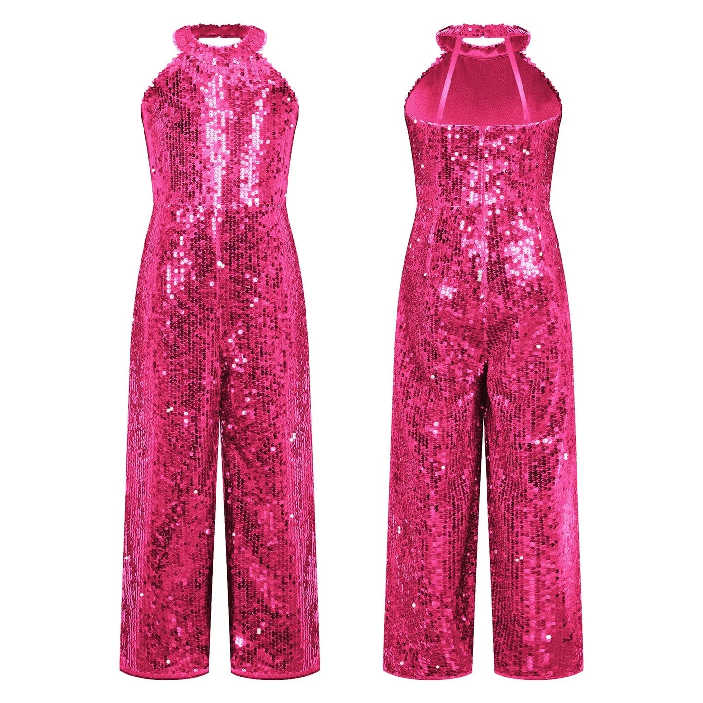 Girls Dance Sequin Sleeveless Halter Jumpsuit (Age 6-14YRS)
