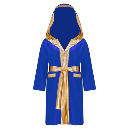Boys Boxing Robe Costume Long Sleeve Hooded Cloak (Age 6-16YRS)