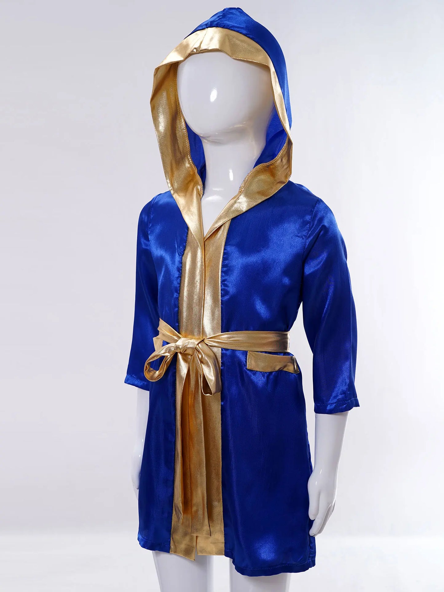 Boys Boxing Robe Costume Long Sleeve Hooded Cloak (Age 6-16YRS)