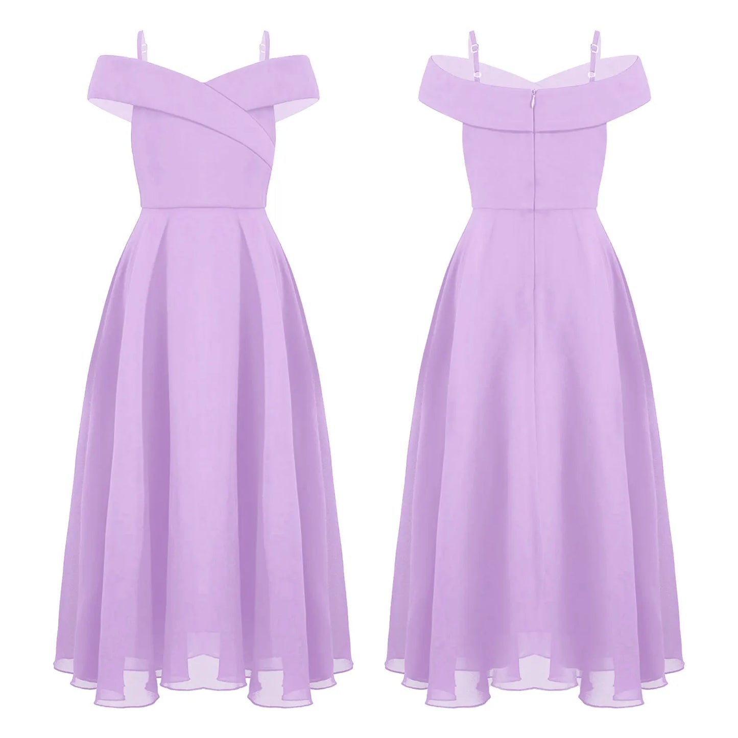 Girls Chiffon Off-the-Shoulder A-Line Maxi Dress (Age 4-16YRS)