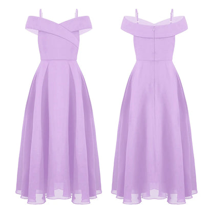 Girls Chiffon Off-the-Shoulder A-Line Maxi Dress (Age 4-16YRS)