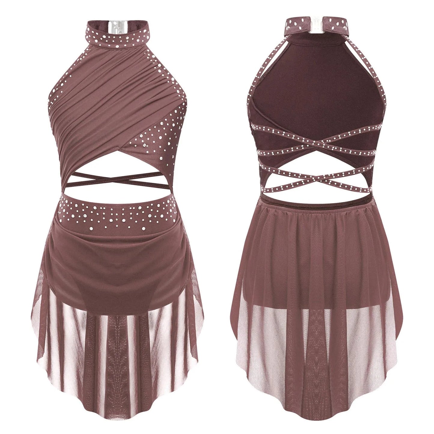 Girls Dance Rhinestone Dress Costume (Age 6-16YRS)