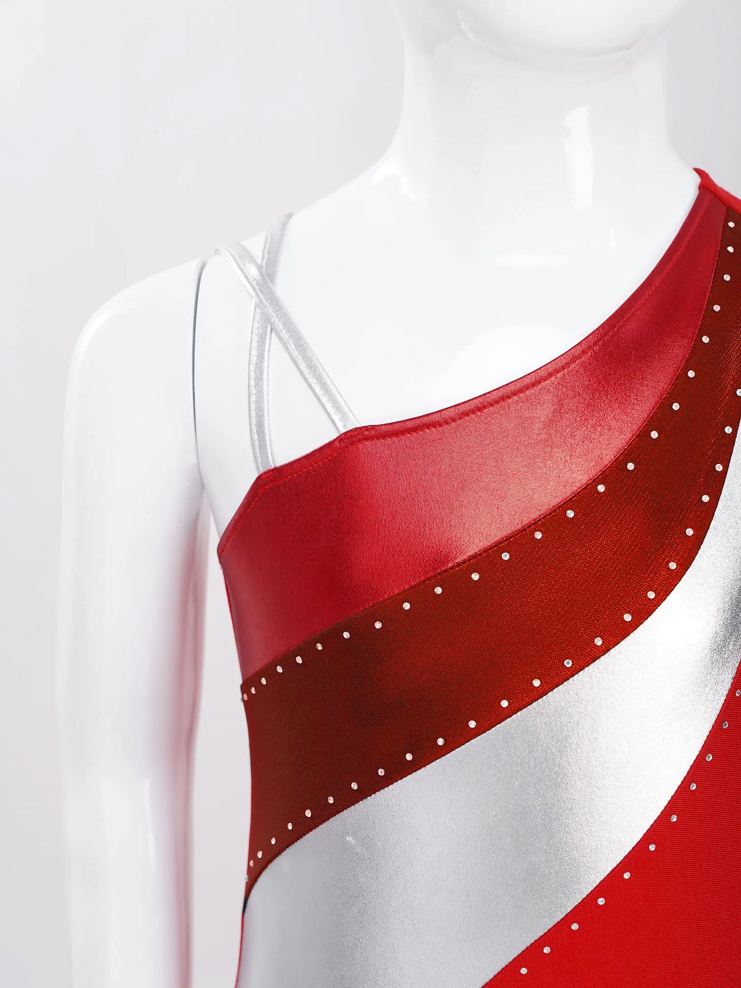 Girls Gymnastics One Shoulder Contrast Color Leotard Jumpsuit (Age 6-16 YRS)