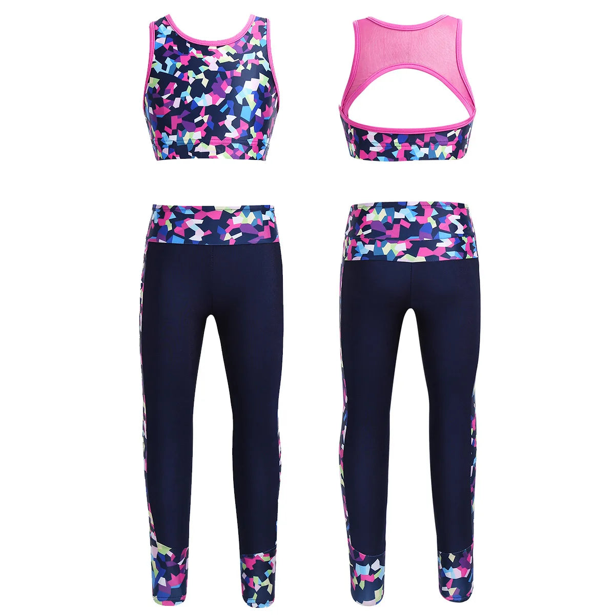 Girls Gymnastics Sleeveless Racer Back Tank Crop Top & Leggings (Age 4-16 YRS)