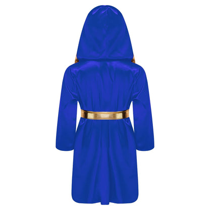 Boys Boxing Robe Costume Long Sleeve Hooded Cloak (Age 6-16YRS)