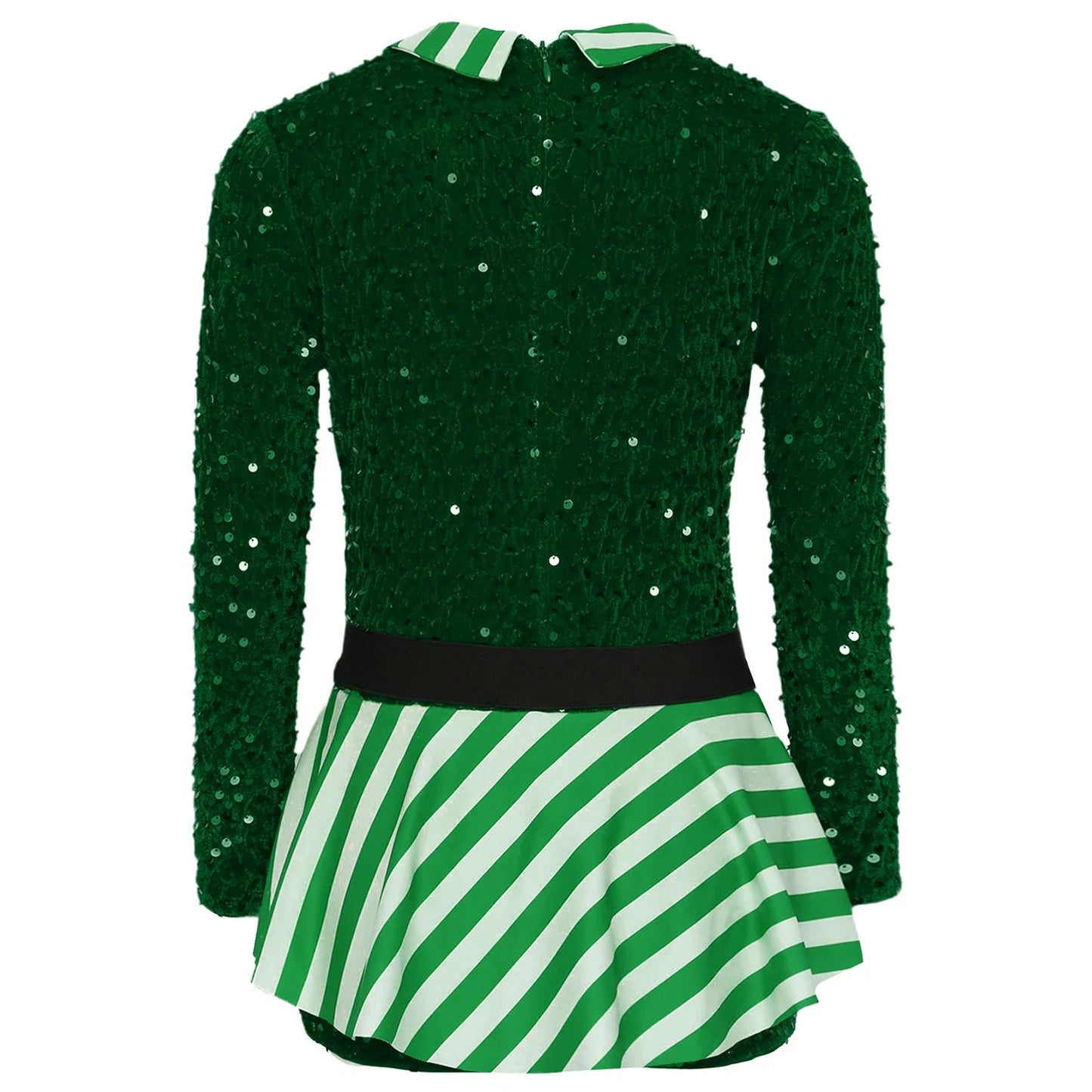Girls Christmas Candy Cane Long Sleeve Sequin Stripe Costume (Age 6-16 YRS)