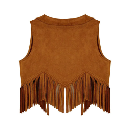 Girls Western Cowboy Suede Open Front Tassels Waistcoat (Age 6-16YRS)
