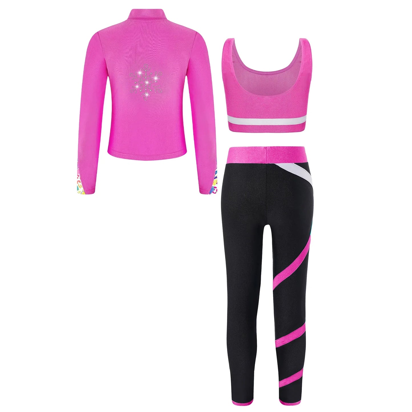 Girls Gymnastics Long Sleeves Athletic Shirt & Vest Tops & Leggings (Age 6-16 YRS)