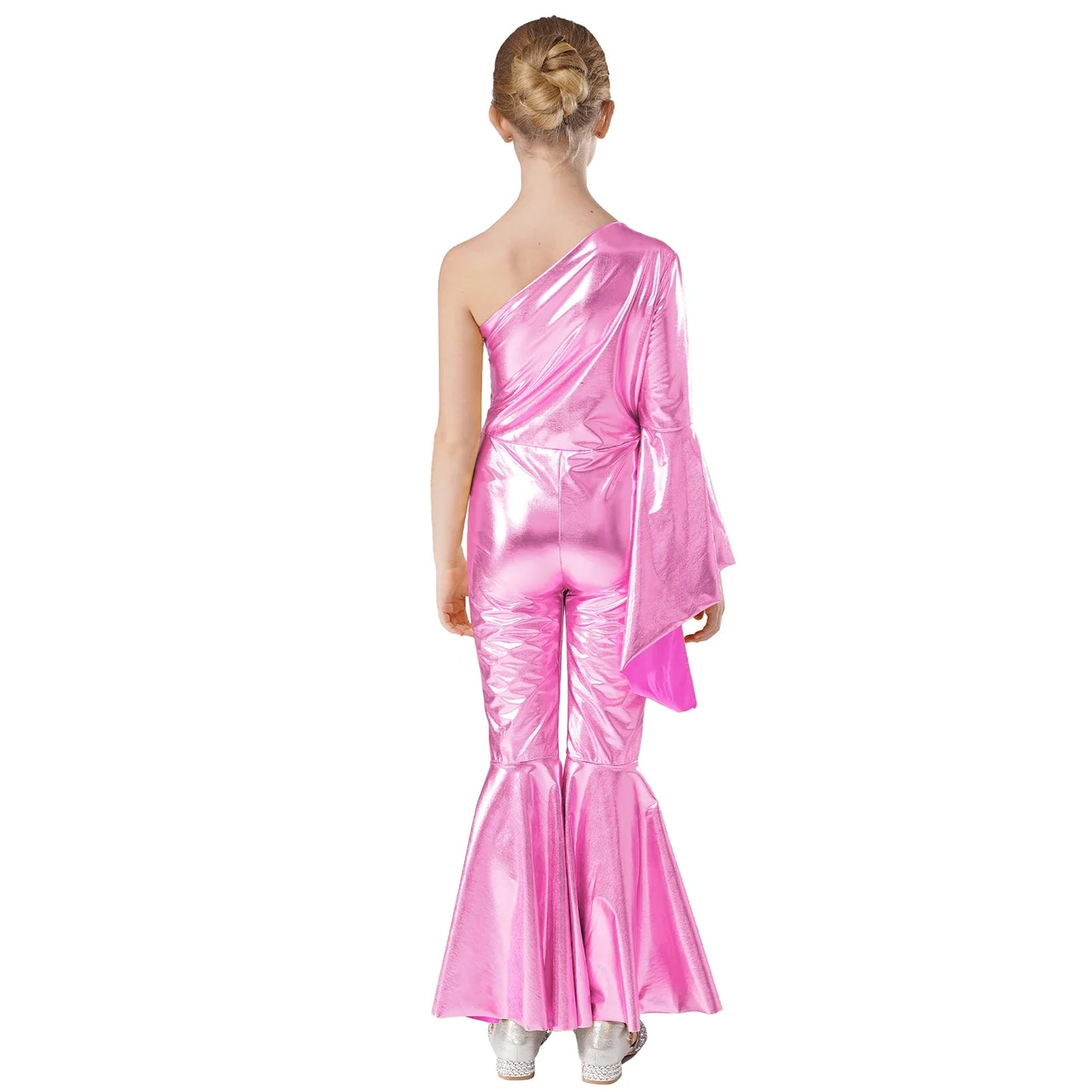 Girls Dance Metallic One Shoulder Bell-Bottom Jumpsuit (Age 6-16YRS)