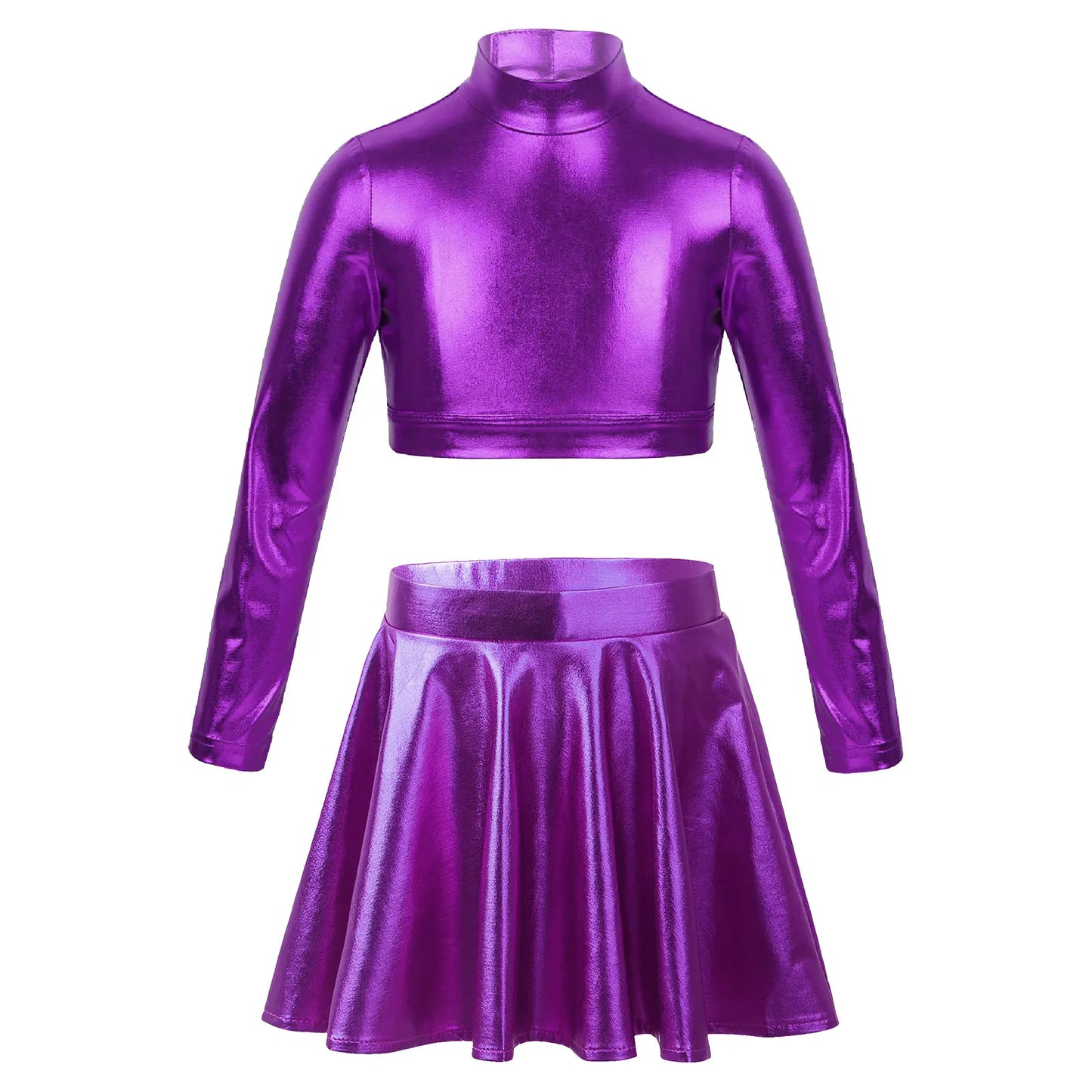 Girls Metallic Sleeveless Top & Flared Pleated A-Line Mini Skirt Set (Age 6-14YRS)