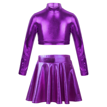 Girls Metallic Sleeveless Top & Flared Pleated A-Line Mini Skirt Set (Age 6-14YRS)