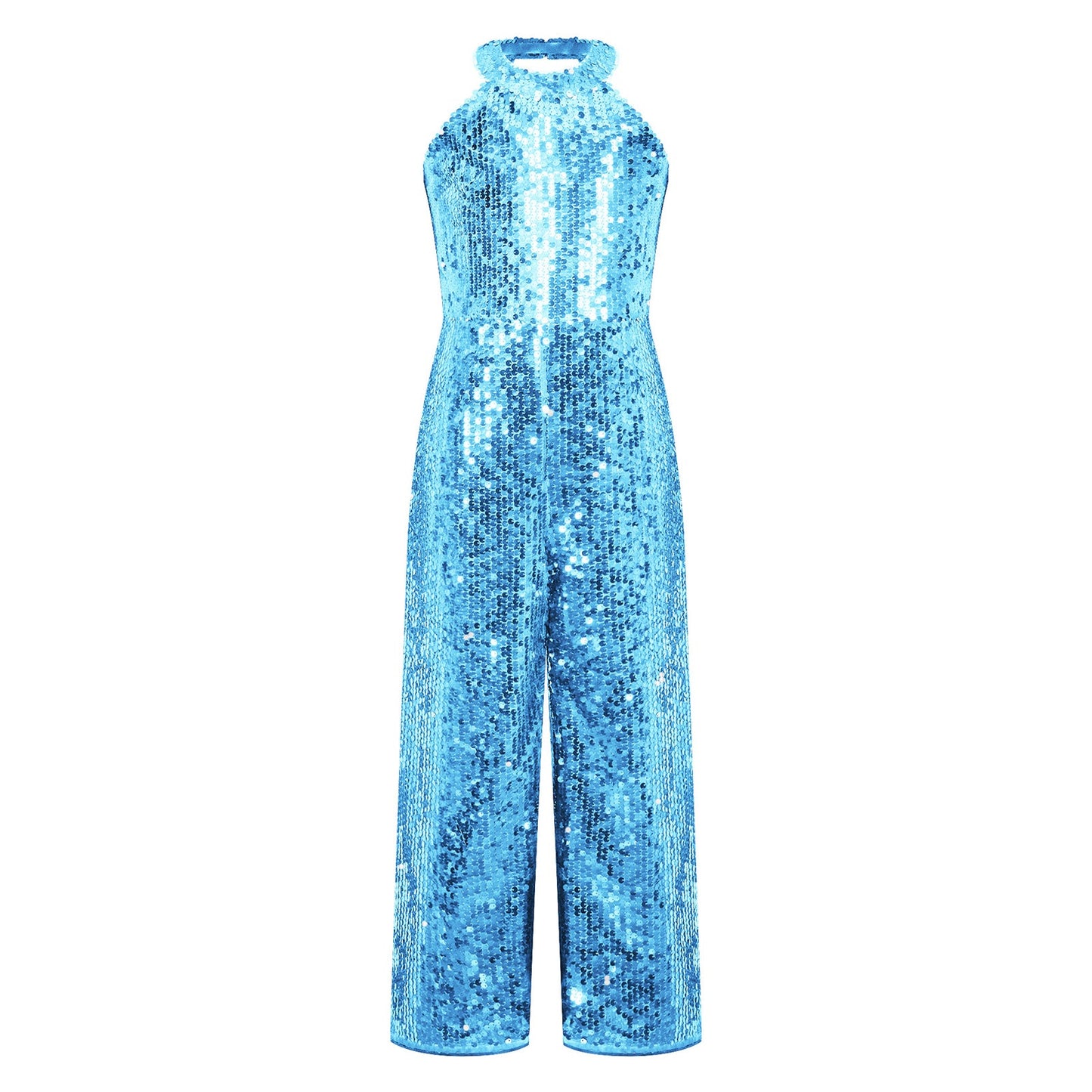 Girls Dance Sequin Sleeveless Halter Jumpsuit (Age 6-14YRS)