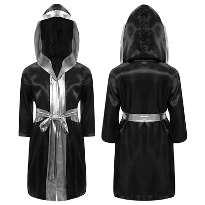 Boys Boxing Robe Costume Long Sleeve Hooded Cloak (Age 6-16YRS)