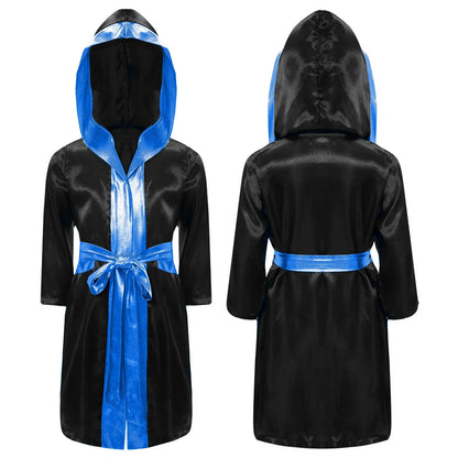 Boys Boxing Robe Costume Long Sleeve Hooded Cloak (Age 6-16YRS)