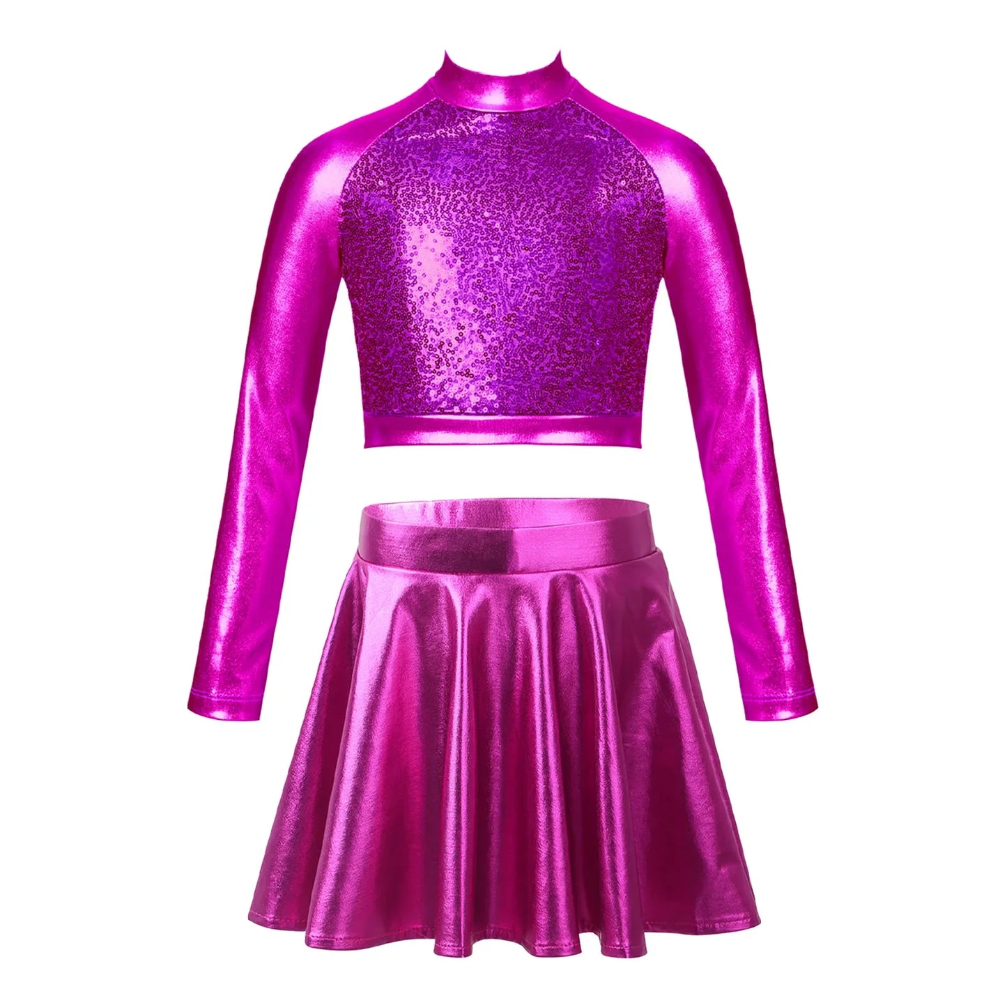 Girls Metallic Sleeveless Top & Flared Pleated A-Line Mini Skirt Set (Age 6-14YRS)