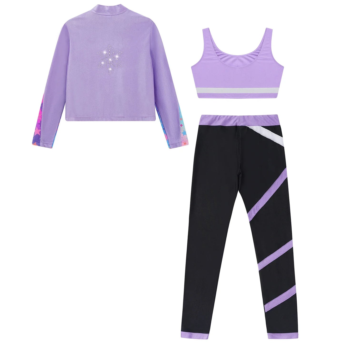 Girls Gymnastics Long Sleeves Athletic Shirt & Vest Tops & Leggings (Age 6-16 YRS)