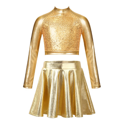 Girls Metallic Sleeveless Top & Flared Pleated A-Line Mini Skirt Set (Age 6-14YRS)